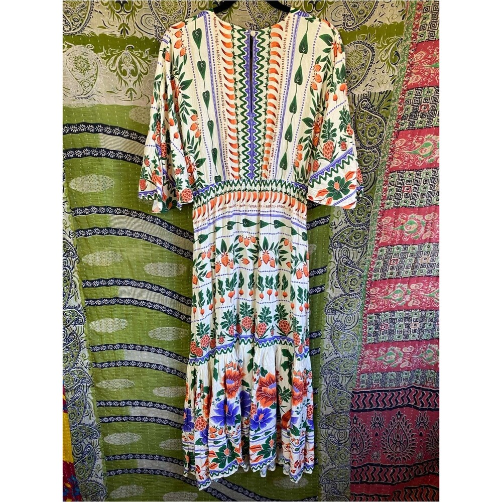 FARM Rio for Anthropologie Printed V-Neck Kaftan Maxi Cut-Out Dress Size Small - Picture 11 of 15